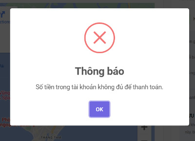 Thông báo số dư tài khoản không đủ để thanh toán